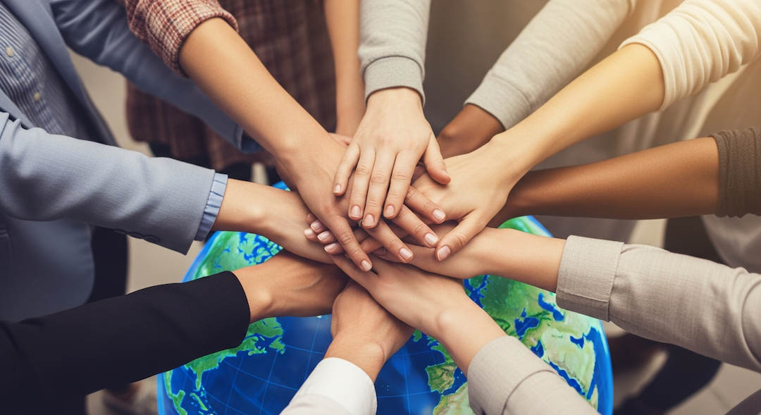 Diverse hands coming together